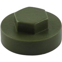 Olive green TIMCO hex head cover cap, 19mm, with a smooth round base and raised hexagonal top.