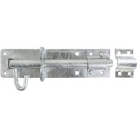 Heavy Brenton padbolt, hot dipped galvanized, 8-inch, silver finish, rectangular base with bolt and loop latch.