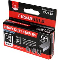 TIMCO heavy duty staples, chisel point, galvanised, 8mm, red and black box, 1,000 count.