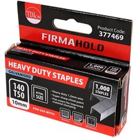 TIMCO heavy duty staples, chisel point, galvanised, 10mm, in black and red box with product code 377469.
