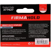 TIMCO heavy duty staples, chisel point, galvanised, 12mm, in red and black packaging with product details.