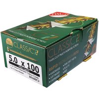 Green box of Timco C2 Strong-Fix screws, yellow finish, double countersunk, size 4.5 x 80, 200 count.