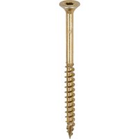Yellow TIMCO screw, double countersunk, with spiral thread and Tx drive, 5.0 x 70mm size.