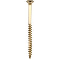 Yellow TIMCO C2 Clamp-Fix screw, 5.0 x 80mm, double countersunk head, sharp point, spiral thread.