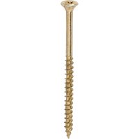 Yellow TIMCO screw, double countersunk, Pz drive, 5.0 x 80mm, with sharp threads and smooth shank.