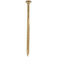 Yellow TIMCO C2 Clamp-Fix screw, 5.0 x 100mm, double countersunk head, sharp tip, spiral threading.