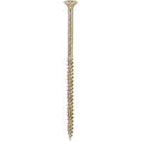 Yellow Timco Velocity screw, 5.0 x 100mm, double countersunk head, sharp point, threaded shaft.