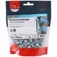 "Timco 616SNZB set screws and hex nuts in clear TIMbag, zinc-coated, M6 x 16, Grade 8.8, 130 pieces"