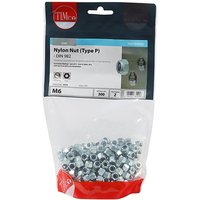 Clear bag of Timco 6NPB Nylon Nuts, Type P, Zinc M6, with 300 pieces, featuring product label and hanging hole.