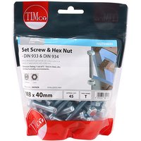 Timco 840SNZB set screws and hex nuts, zinc-plated, M8 x 40, in a clear TIMbag with red and white branding.