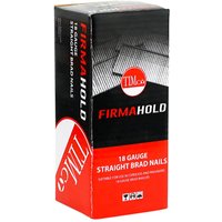 TIMCO Firmahold box of 18 gauge straight brad nails, black and red packaging with white text and logo.