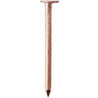 Copper clout nail by TIMCO, 38mm long, 2.65mm thick, smooth shank, flat head.