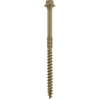 Bronze Timco hex head heavy duty wood screw with threaded shaft and sharp tip.