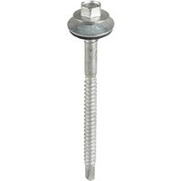 Silver TIMCO composite panel screw with hex head, EPDM washer, and self-drilling tip, 5.5/6.3 x 115 mm.