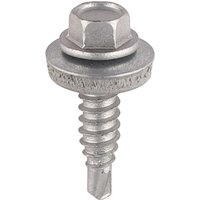 Silver TIMCO hex head self-drilling screw with EPDM washer, designed for sheet-to-sheet metal construction.