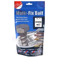Timco MF1075B silver masonry bolts with hex head in blue TIMbag packaging, size 10.0 x 75, for exterior use.