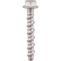 Silver TIMCO hex flange masonry bolt with spiral thread design, 6.0 x 50mm, exterior use, box of 100.