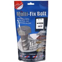 Silver TIMCO masonry bolts with hex head, exterior use, size 8.0 x 75mm, packaged in a blue TIMbag.