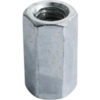 Hexagonal zinc connector nut, silver, M8 size, threaded interior, by TIMCO, box of 100.