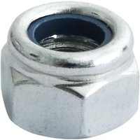 Silver Timco NP8Z Nylon Nut, Type P, Zinc M8 with hexagonal shape and blue nylon insert.