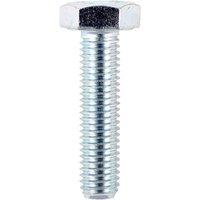 Zinc-coated M10 x 35 hex head set screw, silver, threaded shaft, by TIMCO, Grade 8.8, box of 100.