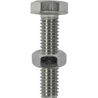 Stainless steel M10 x 50 set screw and hex nut by TIMCO, featuring a threaded bolt and hexagonal nut design.