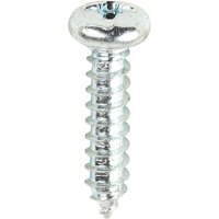 Zinc-plated self-tapping screw with pan head and Pozidriv drive, shiny silver finish, by TIMCO.