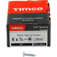 Timco Self-Tapping Screws box, red and black, with a single zinc screw displayed in front.