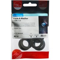 TIMCO stainless steel M16 Form A washers in clear packaging with red and black label, pack of 6.
