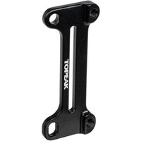 Black Topeak Bottle Cage Mount Expander with vertical slot and two mounting holes, featuring white logo text.