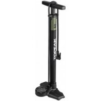 Black Topeak JoeBlow Mountain Ex floor pump with ergonomic handle, large gauge, and wide base for stability.