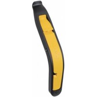 Black and yellow Topeak tire lever with ergonomic design and curved tip for easy tire removal.