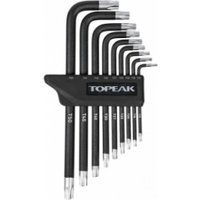 Black Topeak Torx Wrench Set Dx with nine L-shaped wrenches in a compact holder, silver tips visible.