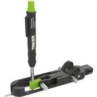 "Black Tracer Pro Scribe Tool with green accents, deep hole pencil, and six leads, featuring adjustable metal guide"