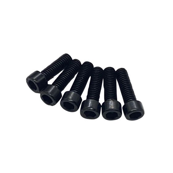 Six black M6 x 20 hex screws made of durable metal, designed for T-slot nuts, featuring a hexagonal socket head for easy installation.