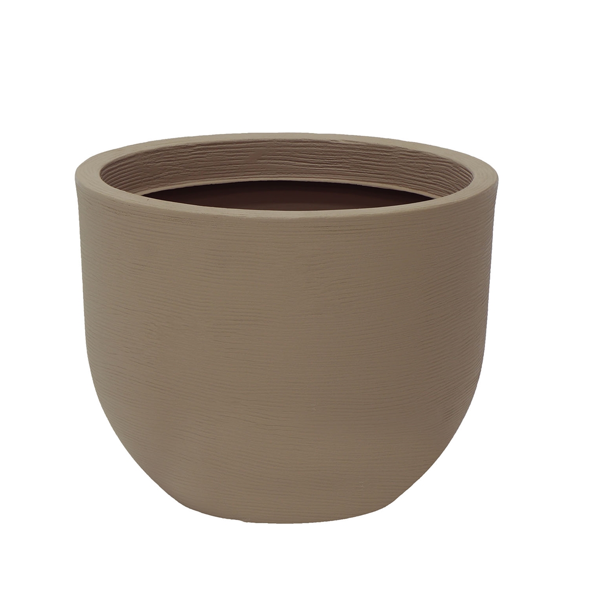 Beige ceramic planter with a smooth, textured finish, featuring a rounded shape and a wide opening, measuring 38 cm in diameter, designed for indoor or outdoor use.
