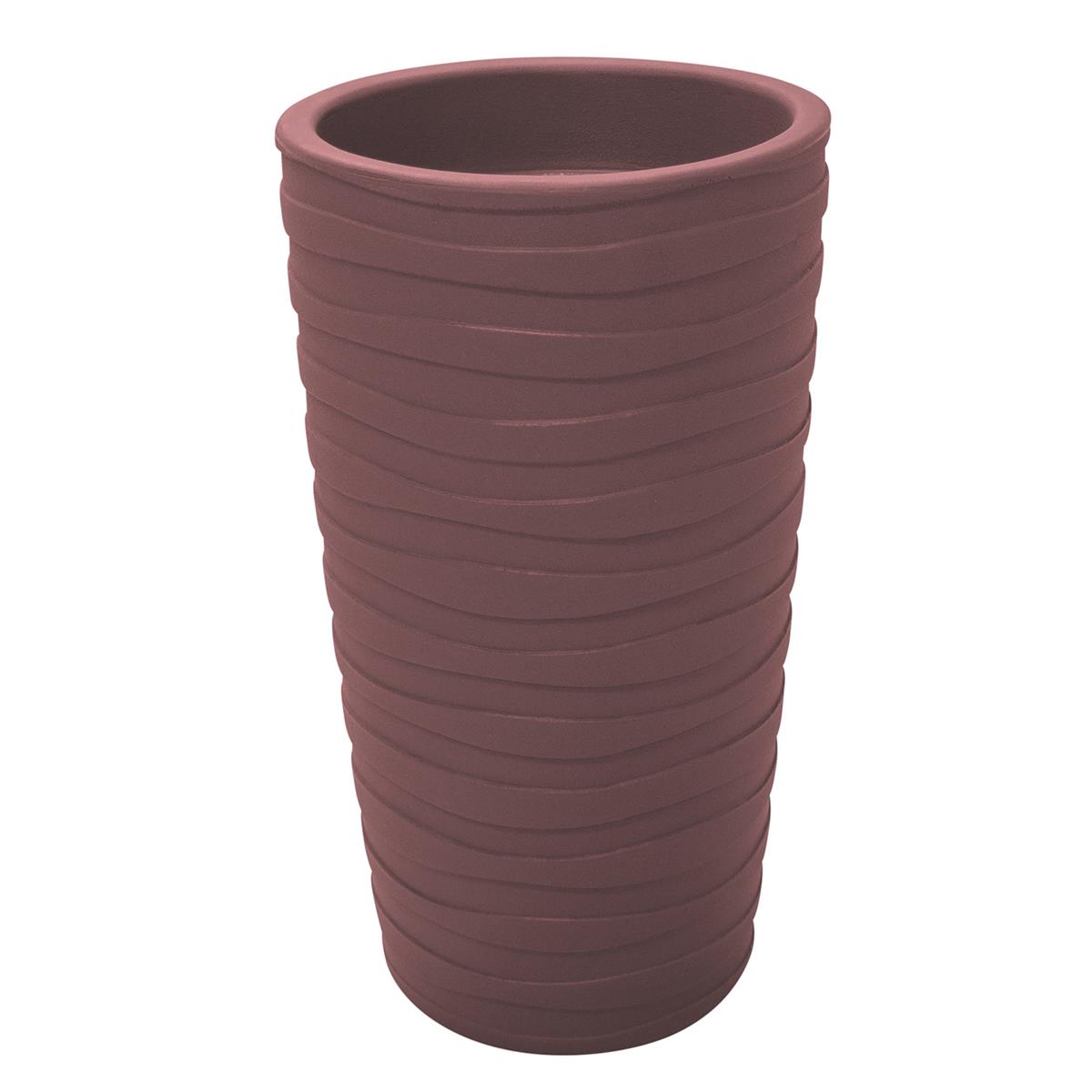 Tall terracotta vase in a warm reddish-brown color, featuring a textured, ribbed design and measuring 65 cm in height, ideal for indoor or outdoor plants.