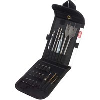 Black Trend 22 Piece Snappy Tool Holder Kitchen Set with various drill bits and accessories in a foldable case.