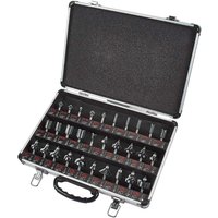 Trend 30 Piece 1/4 Shank Router Cutter Set in black foam-lined metal case with organized slots.