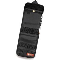 Black Trend 30 Piece Snappy Tool Holder, empty, with multiple elastic loops and snap closure, branded logo at bottom.