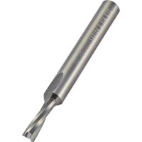Acrylic spiral upcut cutter, 4mm diameter, silver with engraved text, cylindrical shank, by Trend.