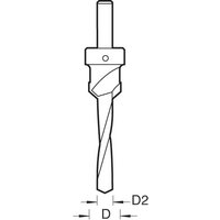Black and silver adjustable countersink drill bit, 1/2 inch diameter, with spiral flutes and hexagonal shank.