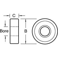 Diagram of Trend Bearing, 22mm diameter, 1/4in bore, showing side and front views with labeled dimensions.