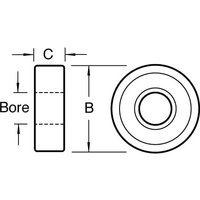 Diagram of Trend Bearing, 34.9mm diameter, 1/2in bore, cylindrical shape with labeled dimensions B and C.
