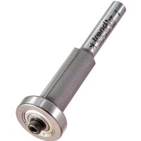 Trend Bearing Guided Overlap Trimmer Router Cutter with silver cylindrical body and round bearing at the base.
