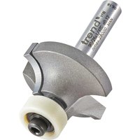 Trend Bull Nose Round Over Router Cutter, silver with dual cutting edges and white guide bearing.