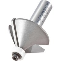 Chamfer bearing guided router cutter with silver cylindrical shank and angled cutting edge by Trend.