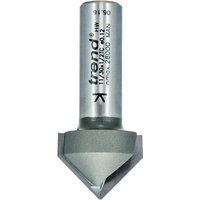 Chamfer V Groove Cutter, silver with engraved text, 45-degree angle, sharp cutting edge, cylindrical shank.
