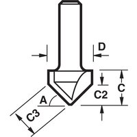 Chamfer V groove cutter with 60-degree angle, silver finish, cylindrical shank, by Trend, model C043X1/2TC.