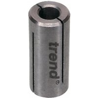 Trend collet sleeve, metallic cylinder with a slit, engraved logo, adapts 8mm to 12.7mm, industrial tool accessory.